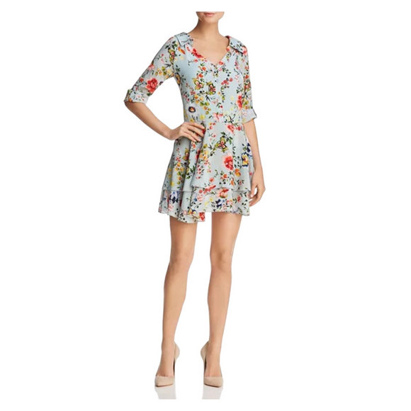 Alice + Olivia Moore Tiered Floral Silk Tunic Dress - Picture 1 of 9